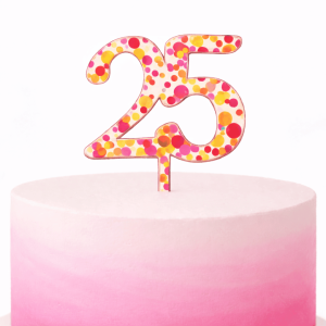 Decorazione per torta a forma di numero con coriandoli fucsia/oro.