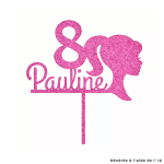 Topper per bambola personalizzabile rosa glitterato