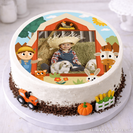 Photo comestible ronde 20cm ferme