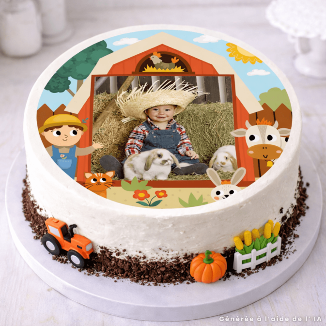 Photo comestible ronde 20cm ferme