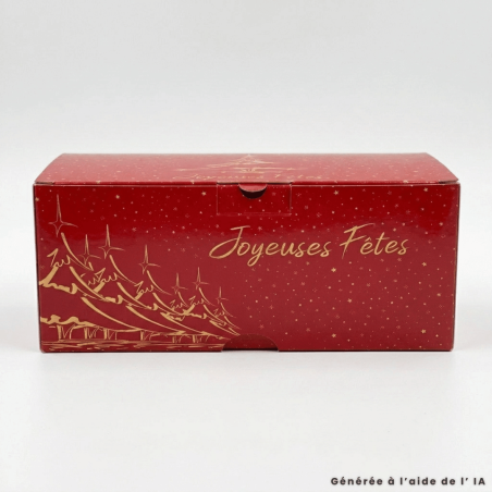 Scatola rossa per tronchetto di Natale con decorazioni dorate