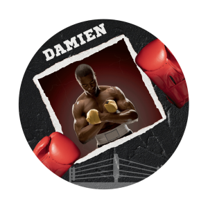 Foto rotonda commestibile da 20 cm in stile boxe, personalizzabile