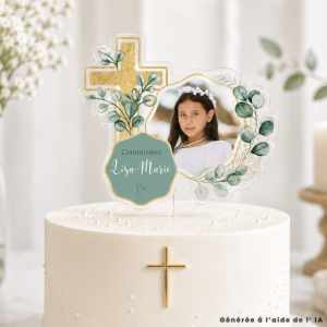 Torta per la comunione con decorazione personalizzabile.
