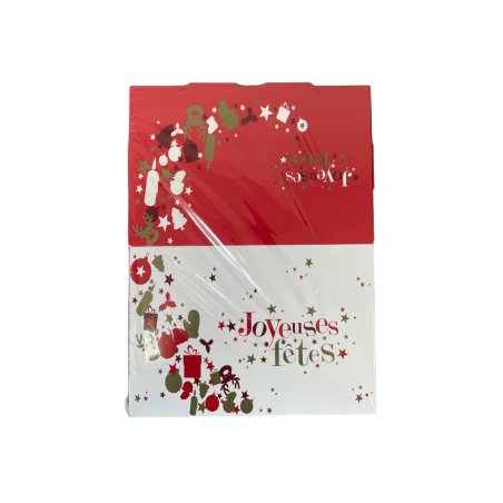 6 mini tronchetti di Natale in cartone rosso e bianco con la scritta "Buone Feste".