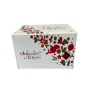 Scatola per mini tronchetto natalizio rossa e bianca, buone feste x6