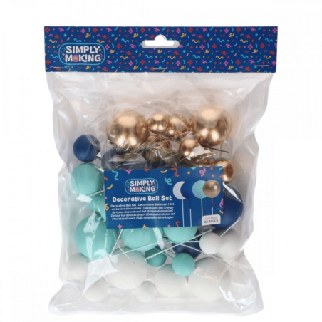 Set di 32 palline decorative per la torta di un baby shower.