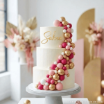 decorazione torta oro rosa fucsia