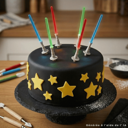 torta decorata con spade neon
