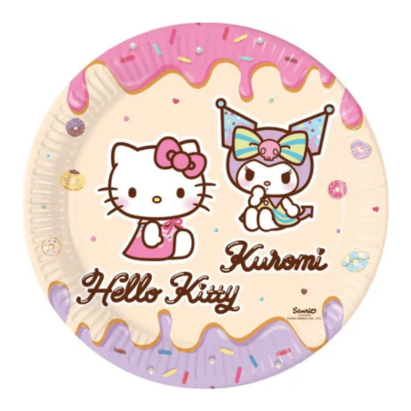 8 piatti di cartone di Hello Kitty e Kuromi, 23 cm