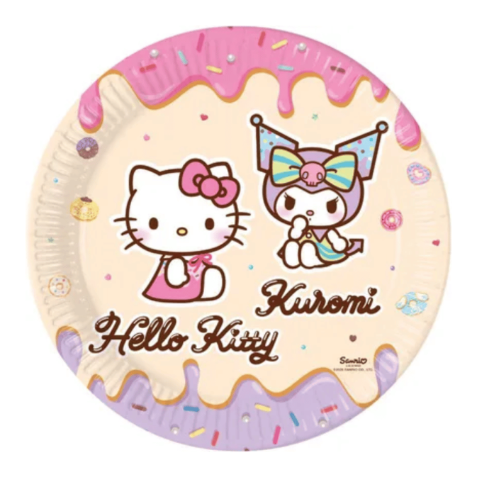 8 piatti di cartone di Hello Kitty e Kuromi, 23 cm
