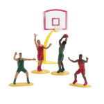 Statuine per decorare torte a tema basket: giocatori nel bel mezzo di una partita.