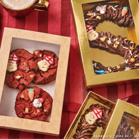 Scatole dorate per confezioni di cioccolatini e biscotti Funcakes.