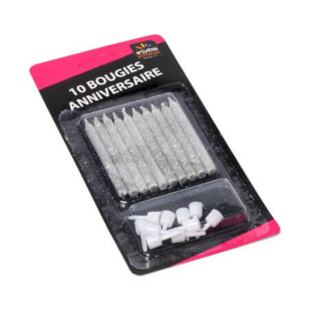 10 candeline argentate glitterate per torta