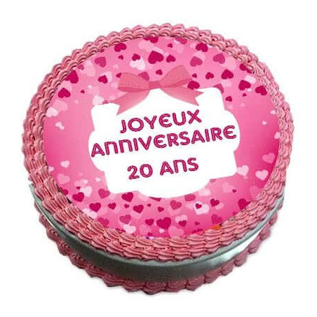 Decorazione torta-di-compleanno-20-anni-con-disco-di-zucchero-rosa