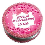 Decorazione torta-di-compleanno-20-anni-con-disco-di-zucchero-rosa