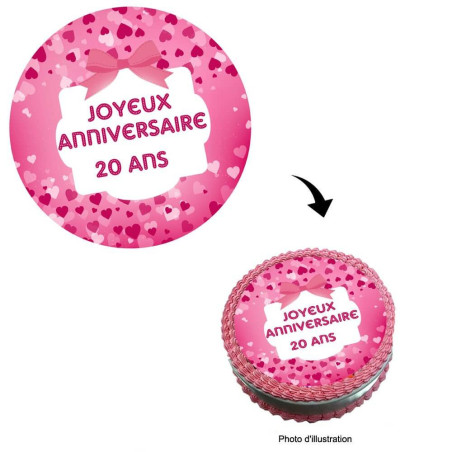 Decorazione torta-di-compleanno-di-20-anni-con-disco-di-zucchero-rosa