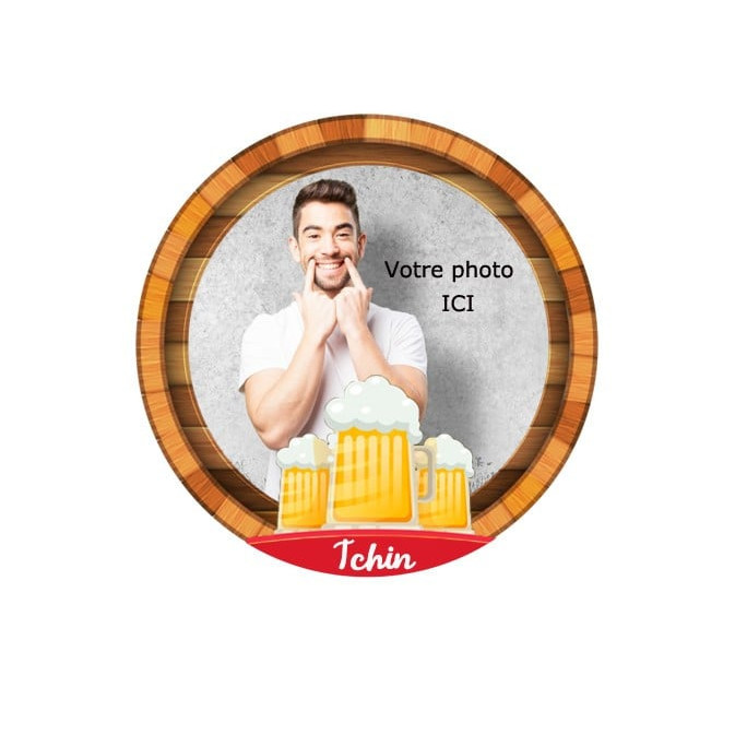 Foto commestibile rotonda con motivo birra da 20 cm