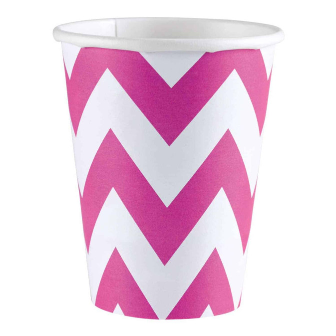 8 tazze chevron rosa e bianche