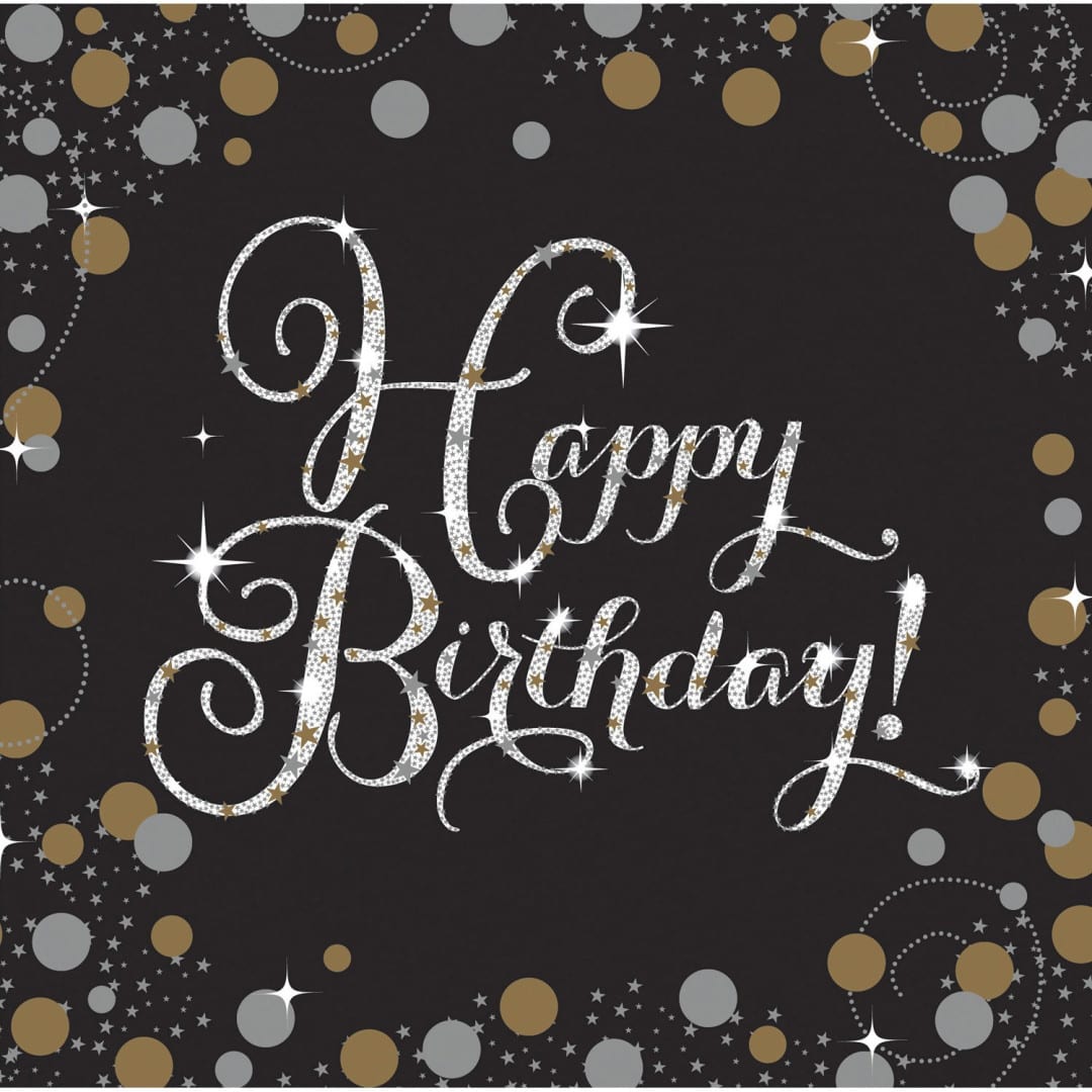 16 tovaglioli neri di buon compleanno