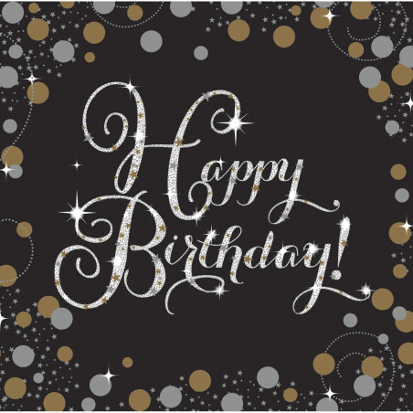 16 tovaglioli neri di buon compleanno