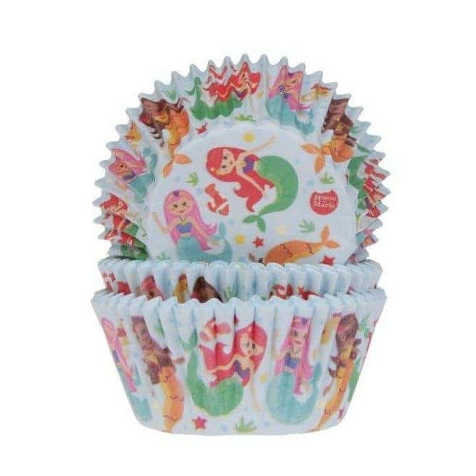 50 pirottini per cupcake a forma di sirena